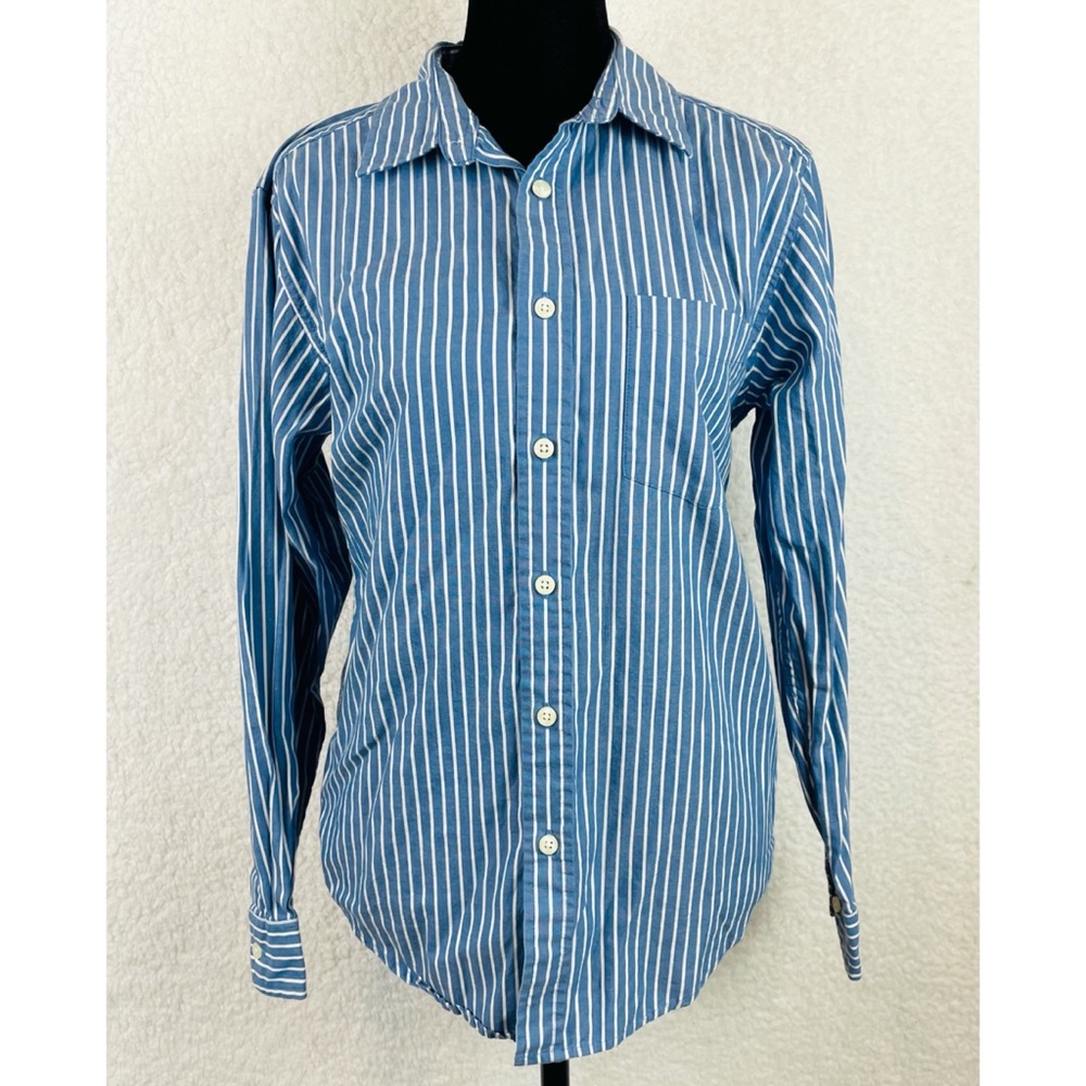 FADED GLORY • Vintage Wash Blue Striped Long Sleeve Button-Down Shirt, L 12/14 - Picture 11 of 14